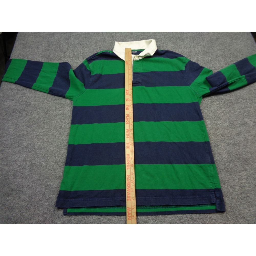 Vintage J.Crew Rugby Shirt Mens M Navy Green Striped Long Sleeve Preppy Polo - Picture 10 of 10